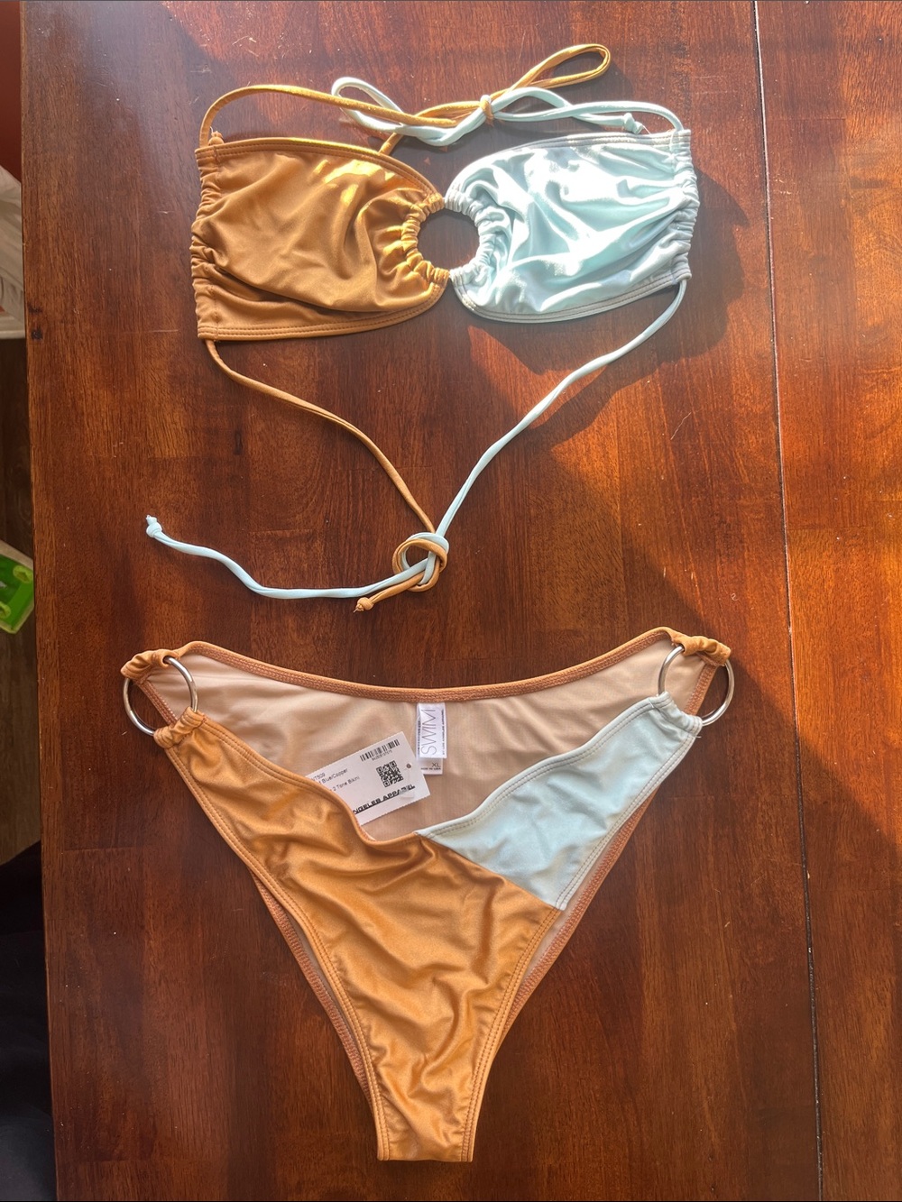 Los Angeles Apparel Light Blue & Copper Colorblock Bikini Bottom